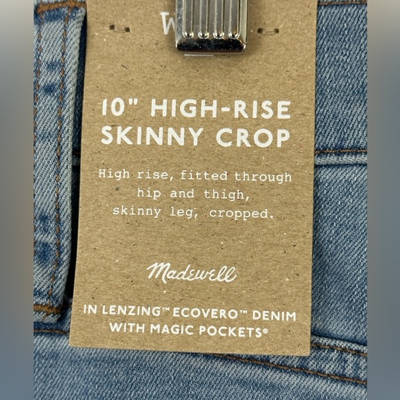 MADEWELL 10” High Rise Skinny Crop Raw Edge Jeans Charlemont Wash   Waist 30 NWT - Picture 11 of 15